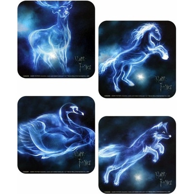 CurePink Tácky pod sklenice Harry Potter Patronus balení 4 ks 10x10cm