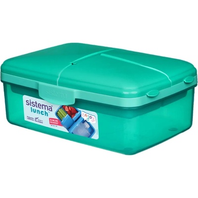 Sistema Lunch Krabička Quaddie 1,5 l s 3 výklopnými priehradkami vo veku as fľašou na pitie mätová