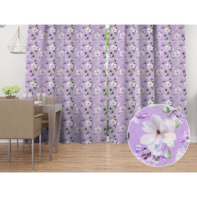 Biante Dekoračný záves PML-044 Kvety magnólie na fialovom 145x140 cm