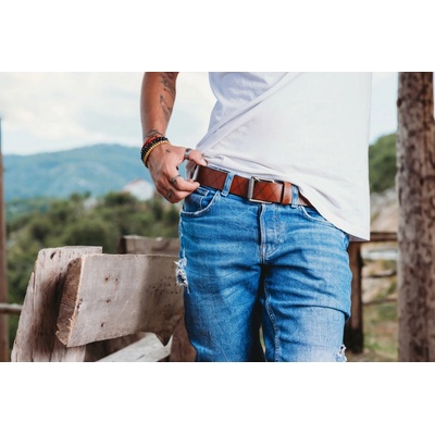 Alpenleder BELT RAUTE kožený hnědý opasek hnědá cognac