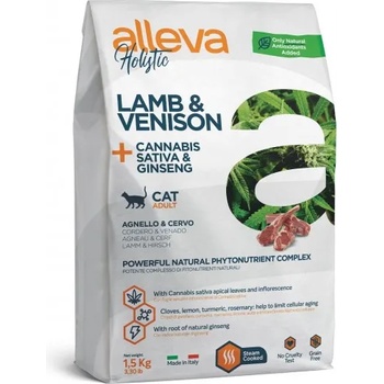 Diusapet Alleva® holistic (adult cat) lamb & venison + cannabis sativa & ginseng - пълноценна храна за пораснали котки над една година, Италия - 1, 5 кг 2752