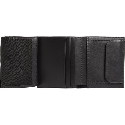 Calvin Klein Pánska kožená peňaženka Metal Ck Trifold 6CC W/Coin /Čierna