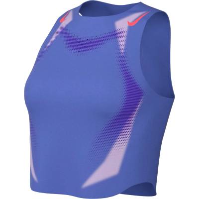 Nike Дамски потник с широка презрамка Nike Women's AeroSwift DF ADV Cropped Running Tank Top - Sapphire / Hot Lava / Hot Lava (916-7160-0113)