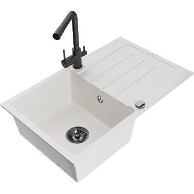 Mexen Bruno Гранитна кухненска мивка с 1 отделение, с отцедник и кухненски смесител Duero, бял - 6513-20-671600-70 (6513-20-671600-70)