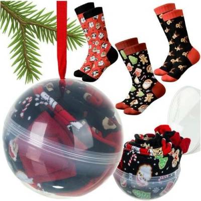 Ruhhy Vánoční bavlněné ponožky ve vánoční kouli 3 páry, unisex 38–43