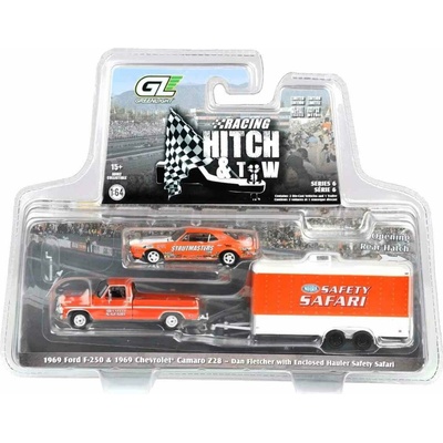 GreenLight Ford F 250 1969 + Chevrolet Camaro Z28 1969 + přívěs Safery Safari 1:64