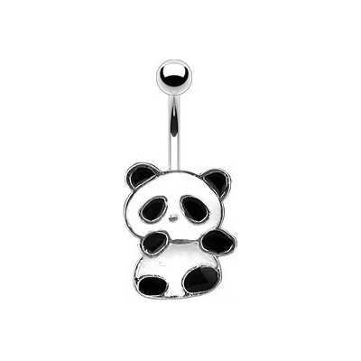 Šperky eshop piercing do pupíku panda s bílou a černou glazurou W39.20