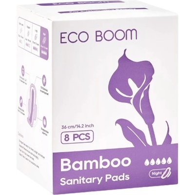 Eco Boom Бамбукови дамски превръзки Eco Boom Premium - Extra, нощни, 8 броя