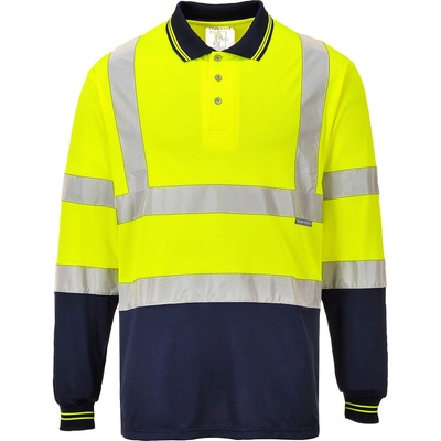 Portwest hi-vis s279 / Функционална светлоотразителна поло тениска, дълъг ръкав - hv жълто/тъмносиньо xxl (s279ynrxxl)