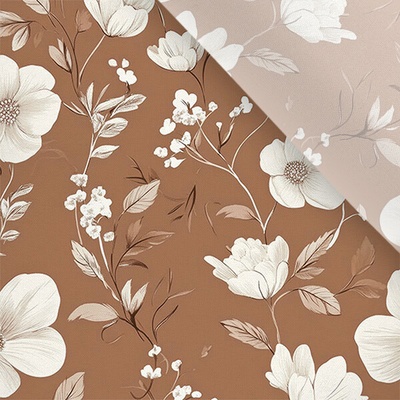 Takoy Umělé hedvábí / silky mírně elastické bílé květy Via na mocha mousse