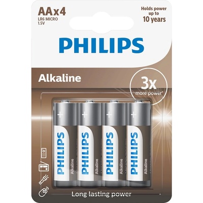 Philips Батерии алкални Philips LR6A4B/10, AA, LR6, 4 бр. в опаковка (LR6A4B/10)