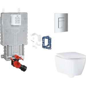 GROHE Uniset - Комплект за предстенен монтаж, тоалетна седалка, седалка SoftClose, бутони Skate Cosmopolitan и комплект за поставяне на таблет, матов хром SANI15BB2120 (SANI15BB2120)