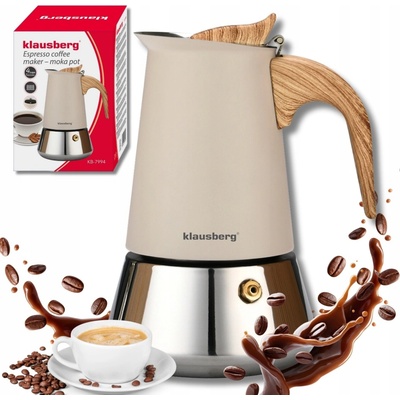 Lúhovač na espresso z nehrdzavejúcej ocele, moka kanvička 200 ml, 4 šálky Klausberg