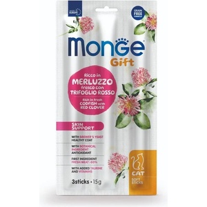 Monge Gift Cat Soft Sticks Skin Support лакомство за котки за кожа и козина, с риба треска и детелина 15gr