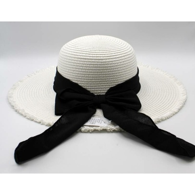 Fiebig Headwear since 1903 Klasický dámský bílý slaměný klobouk s černou mašlí Brim Hat