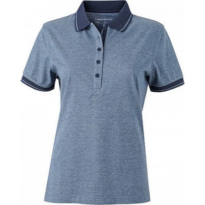 James & Nicholson dámská slim-fit polokošile s kontrastními lemy modrý melange modrá námořní