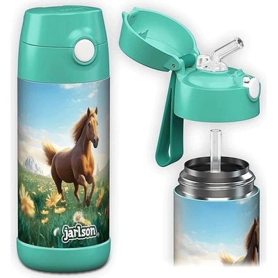 Jarlson Charli Dětská nerezová termoláhev s brčkem Kůň II 350 ml