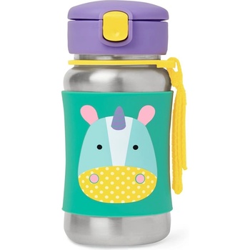 Skip Hop Zoo Straw Bottle неръждаема бутилка за вода със сламка Unicorn 12 m+ 350ml