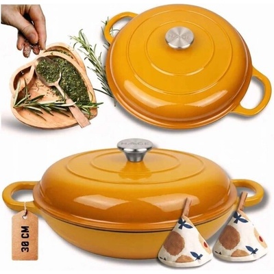 Atusa smaltovaný litinový plochý hrnec 30 cm 3 l Hage DN30-hořčicový