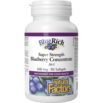 Natural Factors BlueRich Blueberry Concentrate, 500 mg, 90 софтгел капсули, Natural Factors