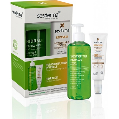 Sesderma Hidraloe upokojujúci gél na tvár a telo 250 ml + Sesderma Repaskin ochranný fluid SPF50+ 50 ml darčeková sada