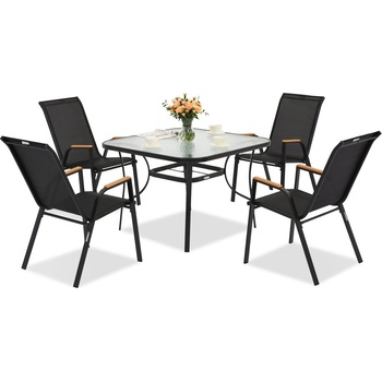 Garden Point Метална градинска мебел Modena/Bitonto Wood за 4 души с квадратна маса Garden Point черна (GAP1077-4)