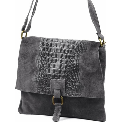 Luka dámska kožená crossbody kabelka grafitová na rameno 26-076 CROCO