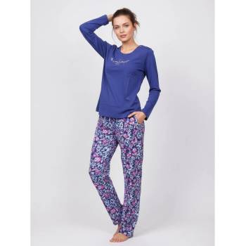 Пижама с дълъг ръкав и дълъг панталон в тъмносин цвят с красиви цветя