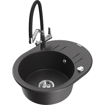 Mexen Kevin гранитна мивка с 1 отделение и кухненски смесител Duo, черна с пръски - 6517-76-671701-07 (6517-76-671701-07)