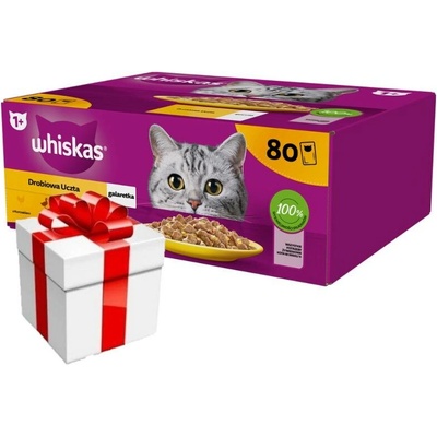 WHISKAS Adult sáček Drůbeží hostina + Překvapení pro kočku 80 x 85 g