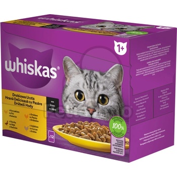 Whiskas паучове 12 опаковки храна за котки със селекция от птиче месо 12 x 85 г