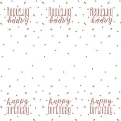 Unique ubrus plastový Happy birthday rosegold s tečkami 137x213cmm