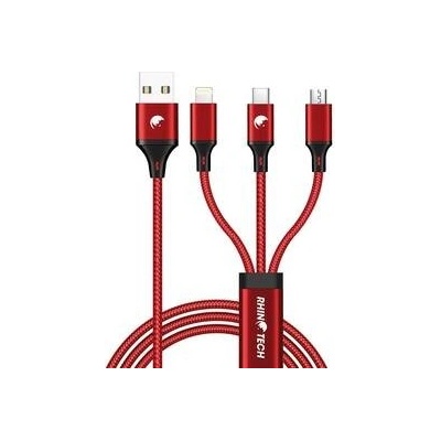 RhinoTech RTACC47 3v1 USB-A (MicroUSB/Lightning/USB-C), 1,2m, červený