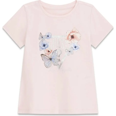 GUESS Розова тениска за мини момиче с пеперуди и сребристо лого Guess