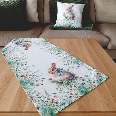 Raebel Veľkonočný behúň šerpa 5804 zajko na lúke zelená Polyester 40x90cm