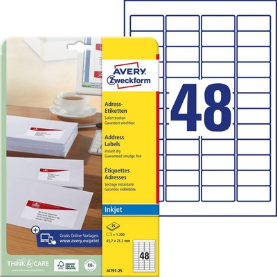 Avery-Zweckform J4791-25 Adresní nálepky 45,7 x 21,2 mm papír bílá 1200 ks ruční popis