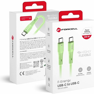 Forcell C347 Type C to Type C Qc4.0 Pd 5A 100W Silicone 1m zelený