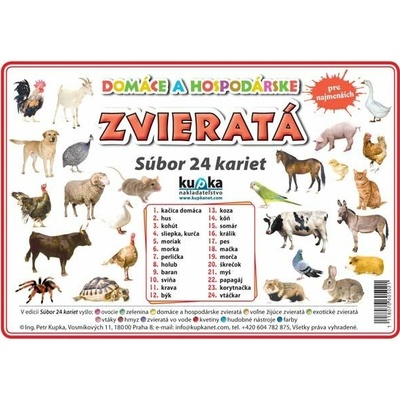 Súbor 24 kariet - zvieratá domáce a hospodárske