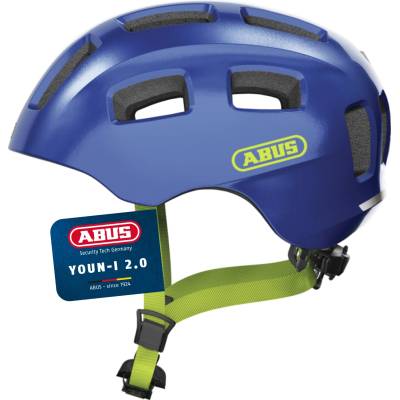 ABUS Youn-I 2.0 bicycle helmet - with light for children, teenagers and young adults - for girls and boys - blue (sparkling), size M (52-57 cm) - 40159