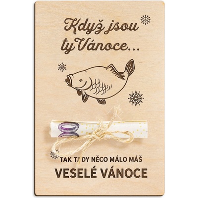 Dřevěná dárková karta na peníze - Veselé Vánoce kapr – Zboží Dáma Dřevěná dárková karta na peníze - Veselé Vánoce kapr – Zboží Dáma