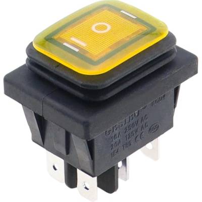 Kolískový vypínač obdĺžnikový s podsvietením KCD4, ON-OFF-ON, IP65, 250V/16A Žltá