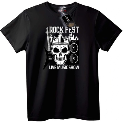 NOONEBRAND Тениска Рок Фест Skull Жива Музика - L, Black
