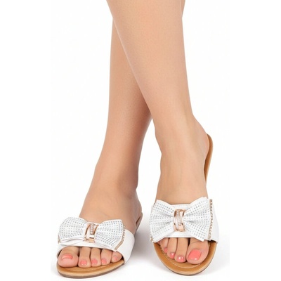 Стилни бели чехли с панделка