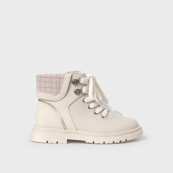 Mayoral Кожени боти Biker в мръсно бял цвят за мини момиче с цип и връзки Майорал