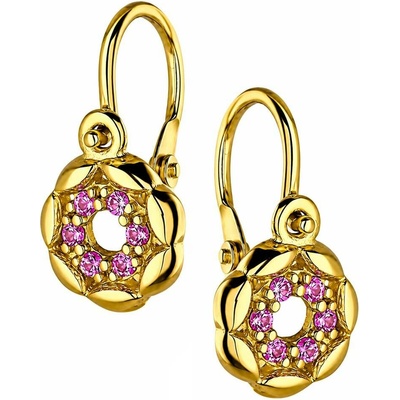 Zlaton Náušnice žluté zlato s růžovými zirkony 1.1g 1.2cm 000550611244