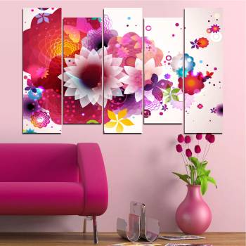 Vivid Home Картини пана Vivid Home от 5 части, Цветя, Канава, 110x65 см, 3-та Форма №0047