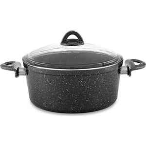 Haschever HR-GRANITE ROSY-Тенджера дълбока със стъклен капак Ø24xh11cm ЧЕРНА (ETTCKK0424016) (0189372)