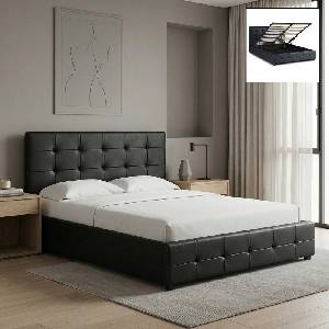 TopMebel Легло Iro TopMebel от PU кожа с място за съхранение в черен цвят 150x200cm