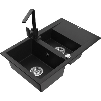 Mexen Gaspar гранитна мивка с 1, 5 камери и отцедник и кухненски смесител Rita, черен - 6507-77-670300-70 (6507-77-670300-70)