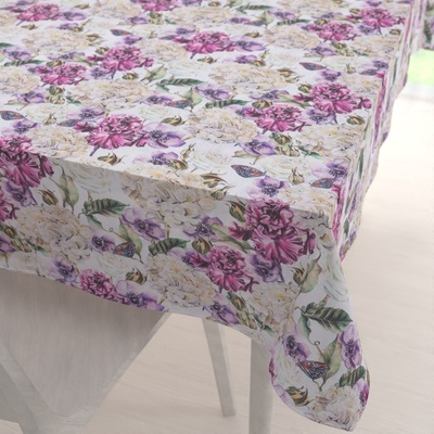 Biante Dekorační obdélníkový ubrus PML-108 Fialové květiny s motýlky na bílém 100x160 cm